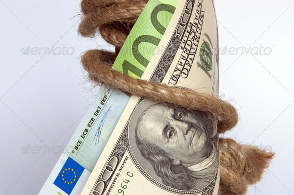 Dollar and Euro tied rope
