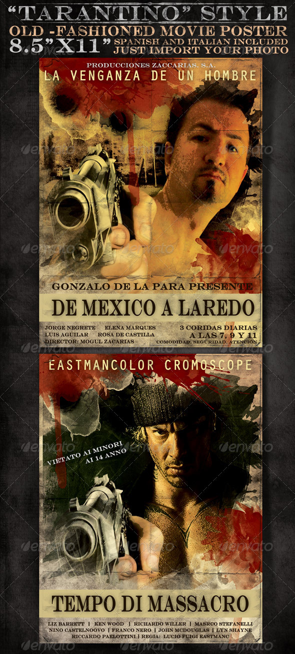 8x5"x11" Mexican and Italian Desperado Film Poster - Clubs & Parties Events
