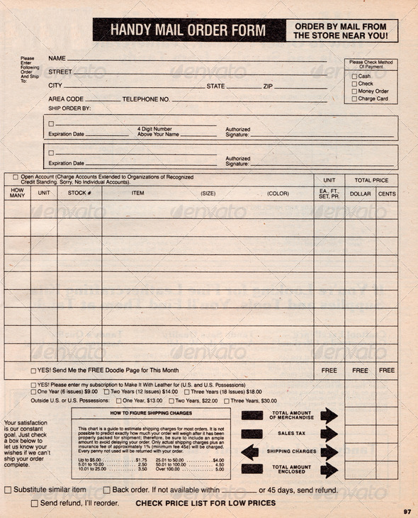 Vintage mail order form