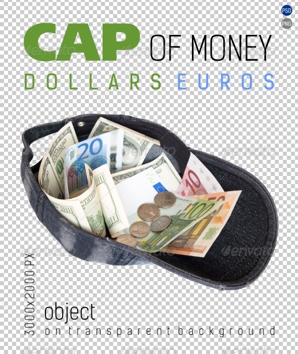 Cap of Money Dollars and Euros on Transparent Cap of Money Dollars and Euros on Transparent