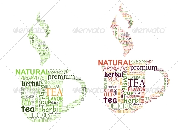 Tea Tags Cloud with Cup Shape Tea Tags Cloud with Cup Shape
