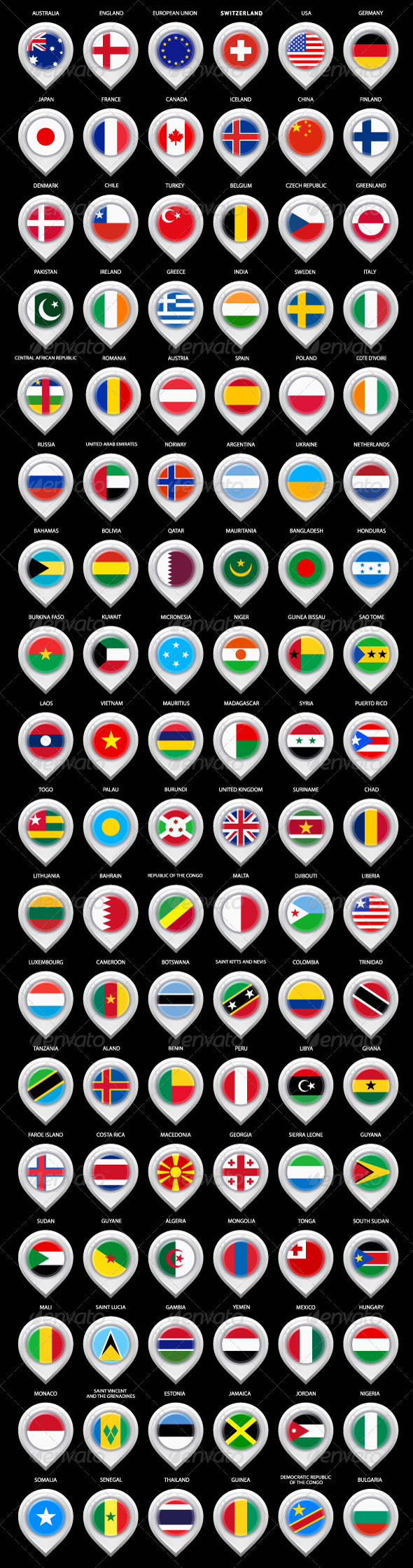 108 Map Pins with Flags