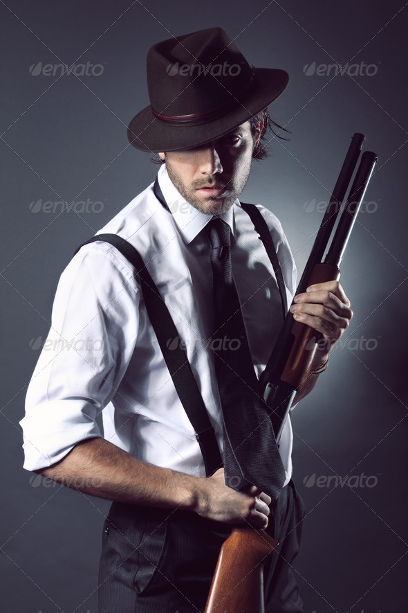 Man Like Chicago Gangster Posing Submachine Stock Photo 65521882 |  Shutterstock