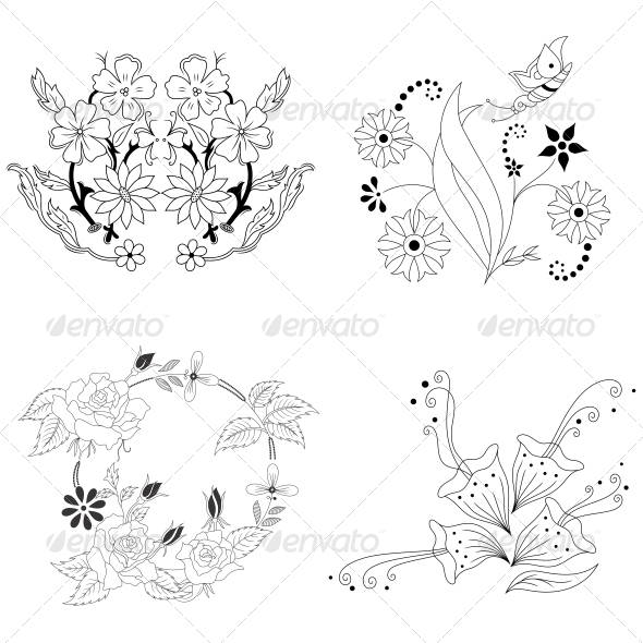 Decorative Floral Elements Vector Pack Decorative Floral Elements Vector Pack