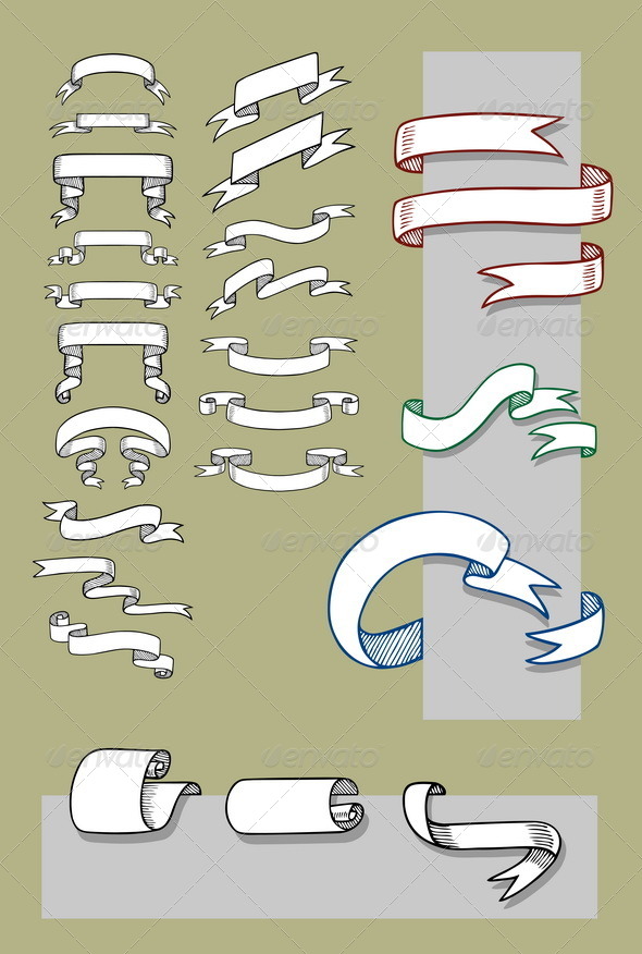Ribbon, Banner, and Label Sketches - Decorative Symbols Decorative