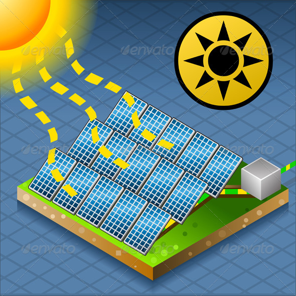 Isometric Solar Panel at Work Isometric Solar Panel at Work