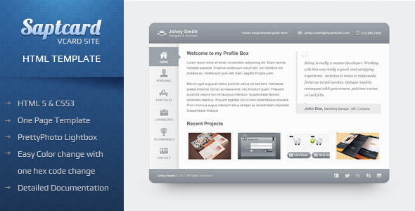 Saptcard Vcard HTML5 Template