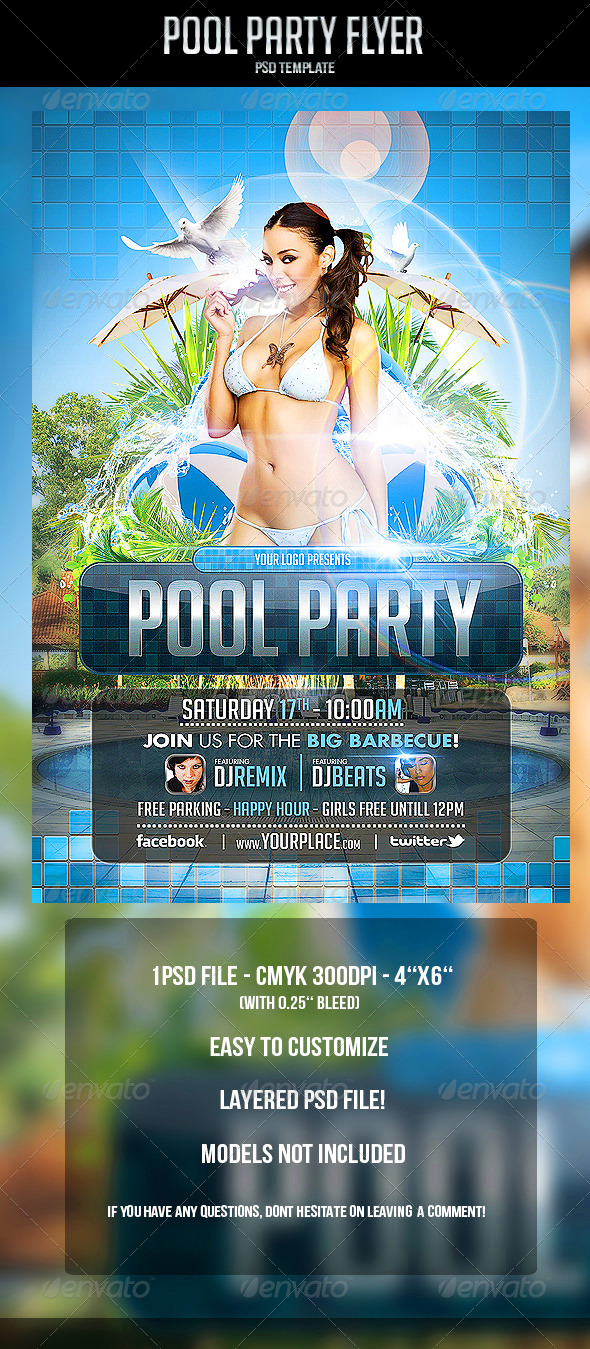 Pool Party Flyer Template - Clubs & Parties Events