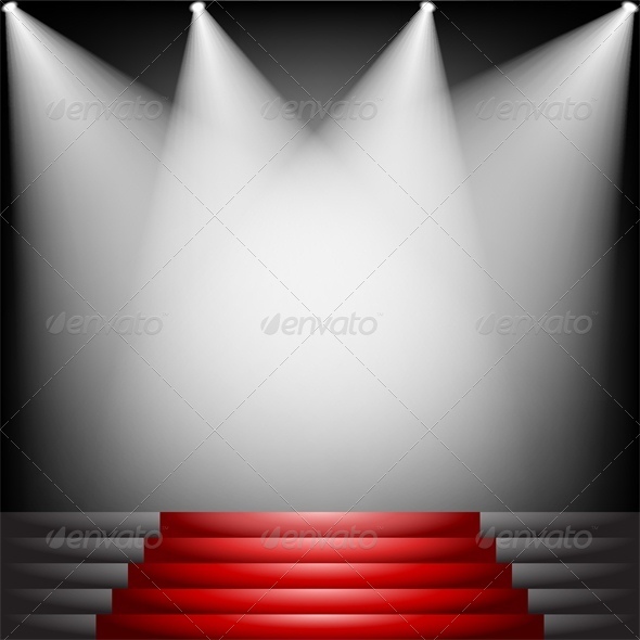 Red Carpet and Stairs with Spotlight Red Carpet and Stairs with Spotlight