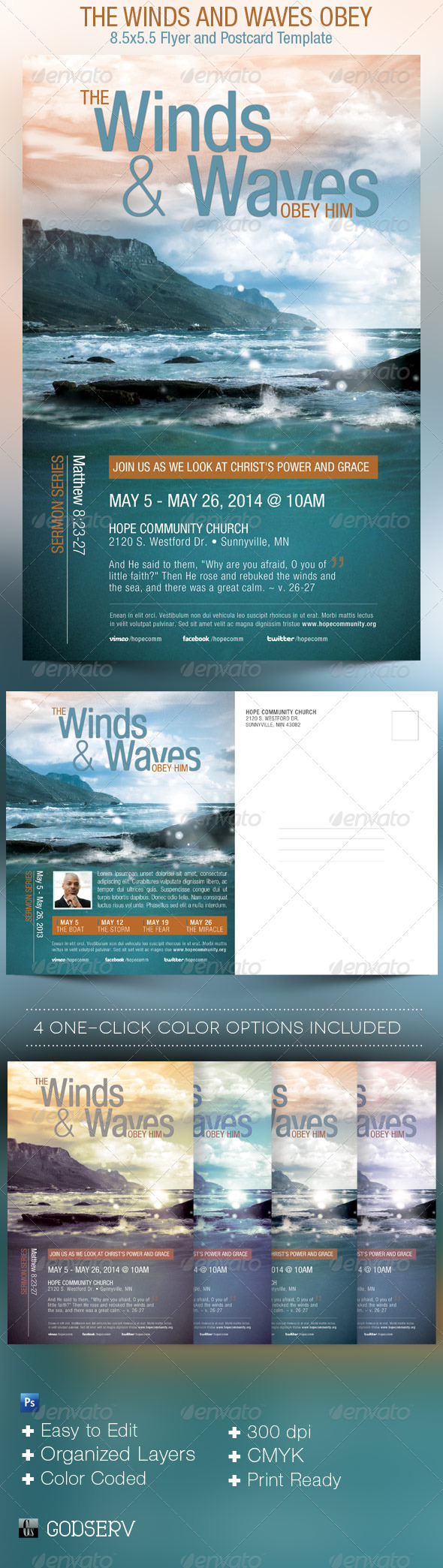 Winds and Waves Obey Him Church Flyer Template - Church Flyers