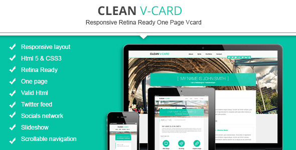 Clean Responsive Retina Ready V-card Template - Virtual Business Card Personal