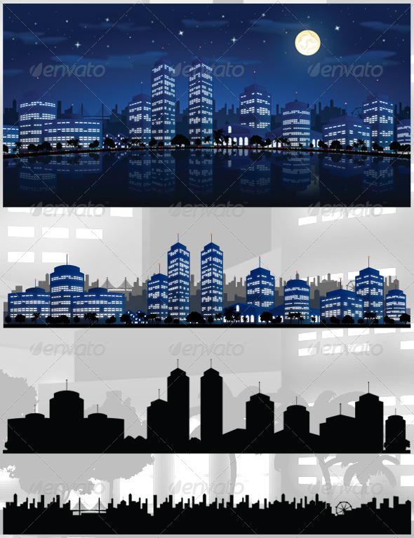 City At Night Vector Background Skyline City At Night Vector Background Skyline
