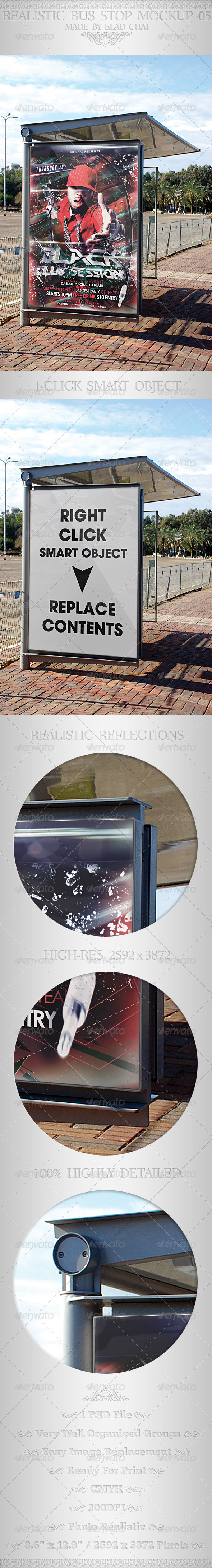 Realistic Bus Stop Flyer Poster Mockup 05 - Print Product Mock-Ups