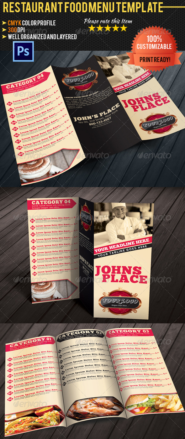 Tri-fold Restaurant Food Menu Template 04 Tri-fold Restaurant Food Menu Template 04