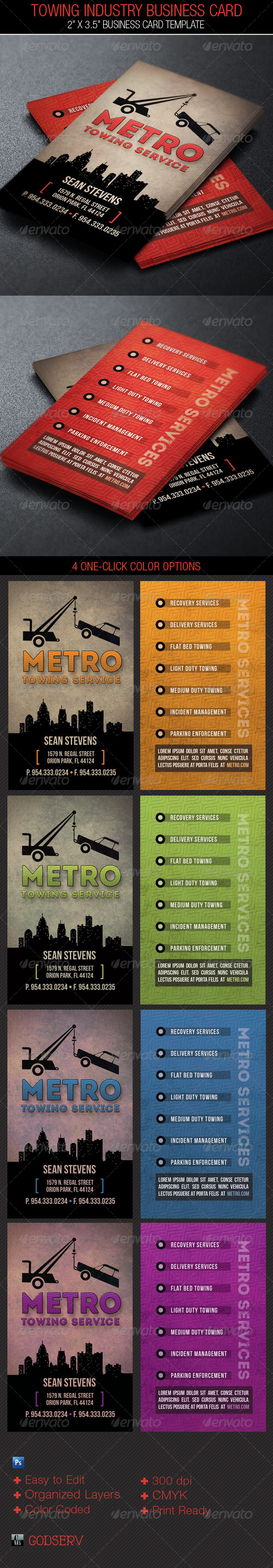 Towing Industry Business Card Template - Industry Specific Business Cards