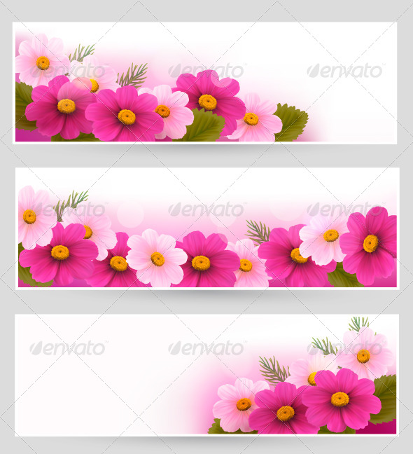 Set of Holiday Banners with Colorful Flowers Set of Holiday Banners with Colorful Flowers