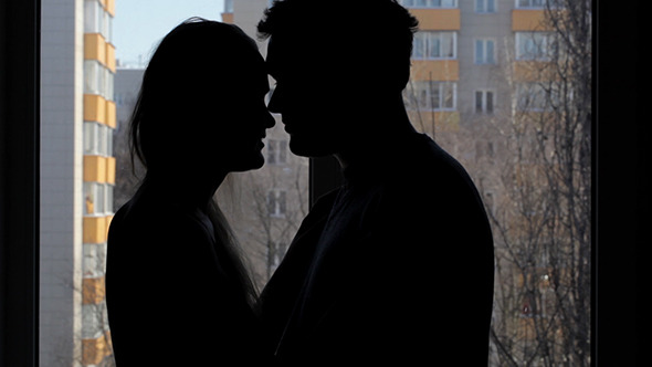 Two Lovers Embracing And Kissing Silhouette Two Lovers Embracing And Kissing Silhouette