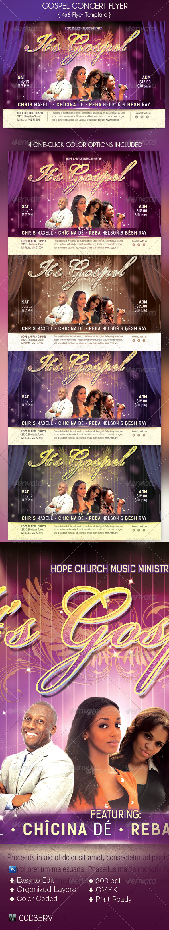 Gospel Concert Church Flyer Template - Church Flyers