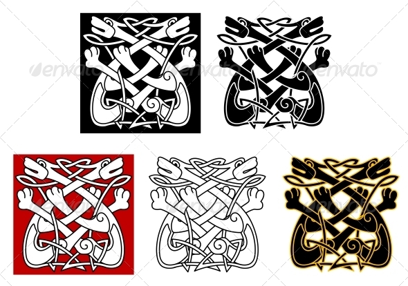 Celtic Ornament with Dogs and Wolves Celtic Ornament with Dogs and Wolves