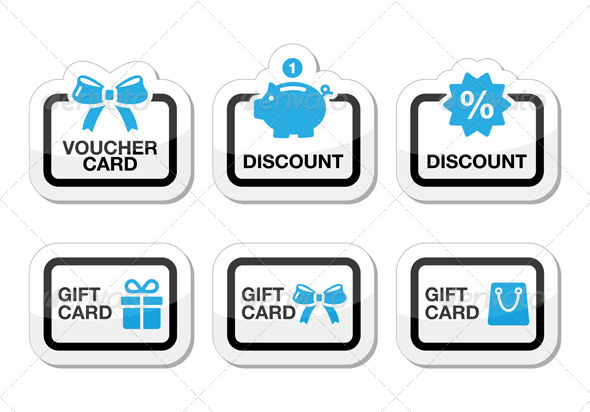 Voucher, Gift, Discount Card Vector Icons Set