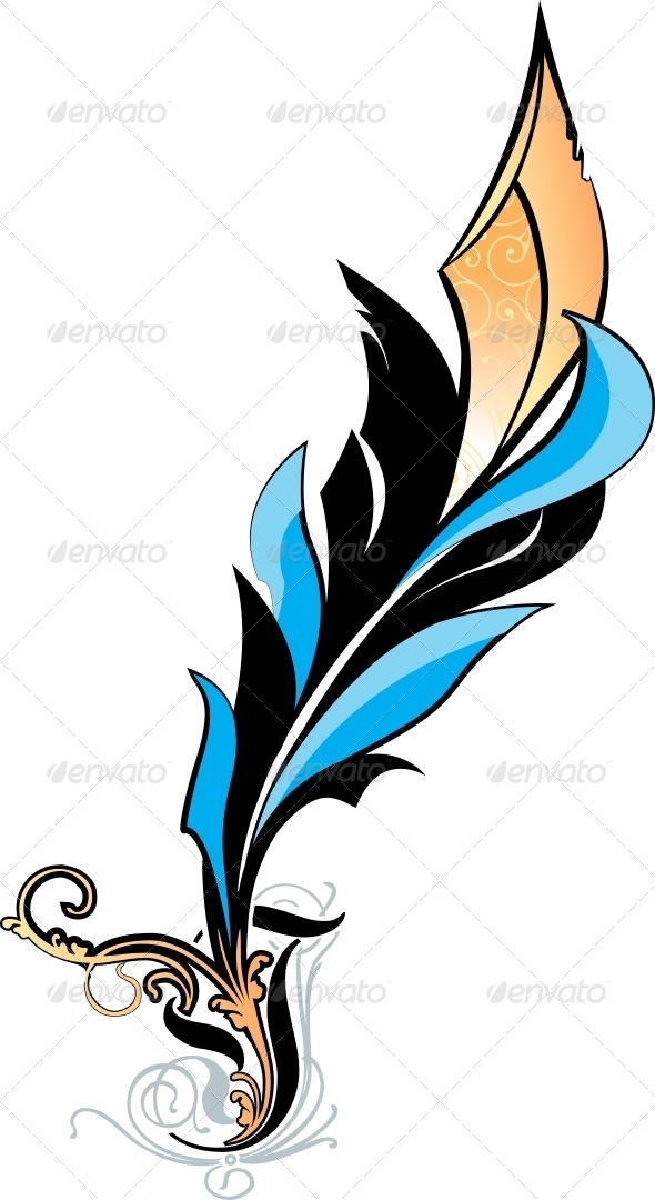 Blue Feather Illustration on White Background Blue Feather Illustration on White Background