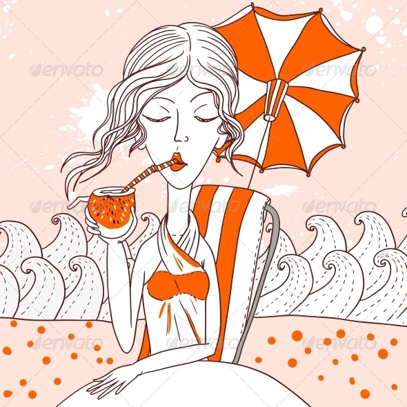 Woman Drinking Coconut Cocktail Woman Drinking Coconut Cocktail