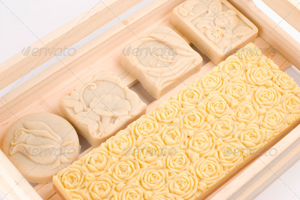 handmade soap in wooden box as gift