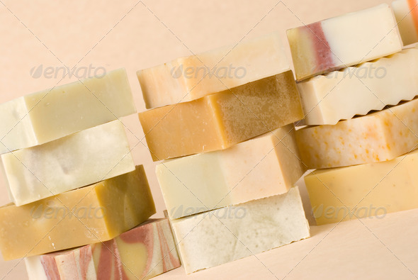 group of handmade soap with herbal material
