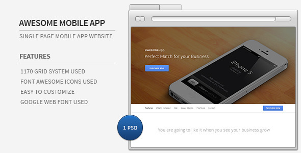 Awesome Mobile App - Single Page PSD Template