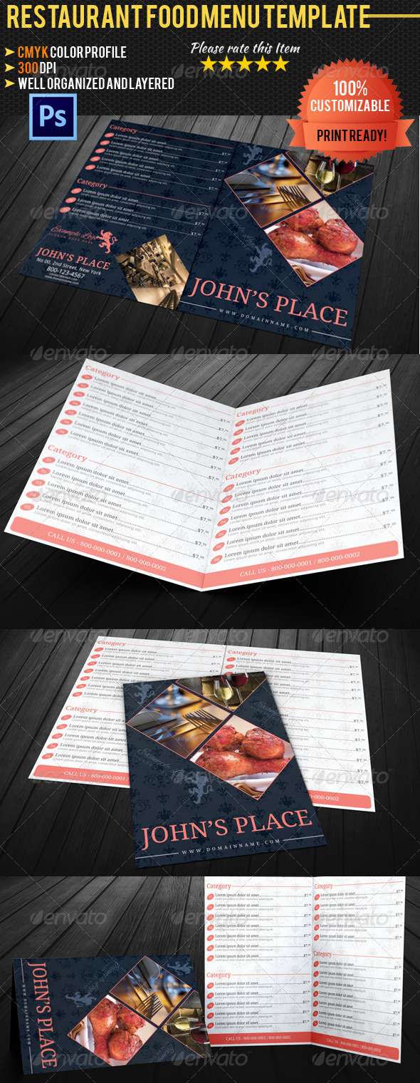 Bi-fold Restaurant Food Menu Template 03 Bi-fold Restaurant Food Menu Template 03