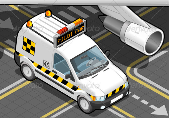Isometric Airport Follow-me-Car in Front View Isometric Airport Follow-me-Car in Front View