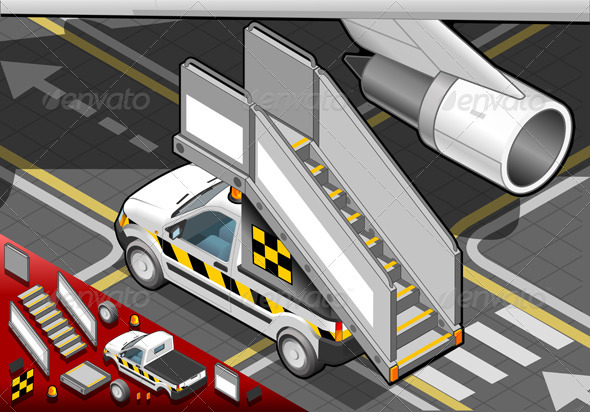 Isometric Airport Boarding Stair Car in Rear View Isometric Airport Boarding Stair Car in Rear View