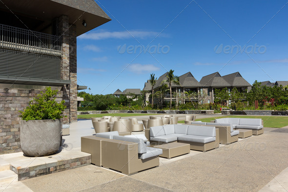 Outdoor seating of cafe lounge