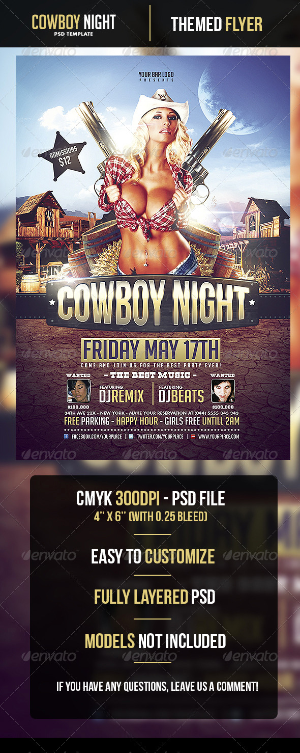Cowboy Night Flyer Template - Flyers Print Templates