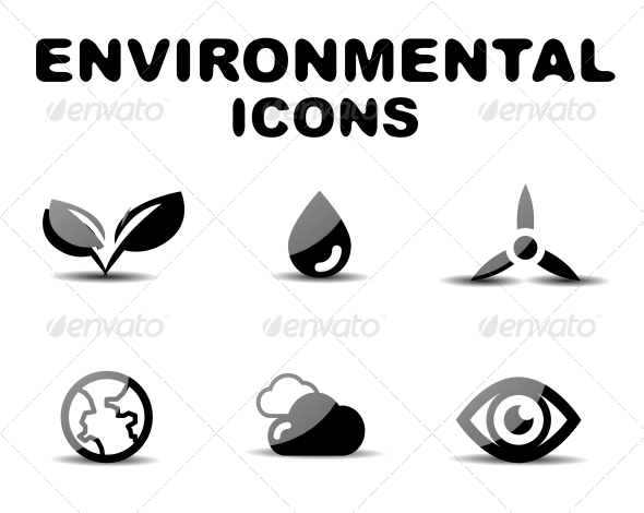 Black Glossy Environmental Icon Set Black Glossy Environmental Icon Set