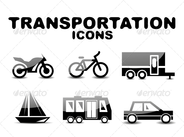 Black Glossy Transportation Icon Set