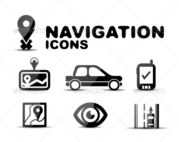 Navigation Glossy Black Icon Set Navigation Glossy Black Icon Set