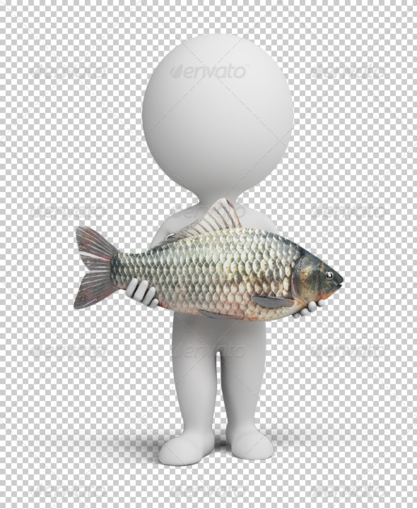 3D small people fisherman and fish 3D small people fisherman and fish