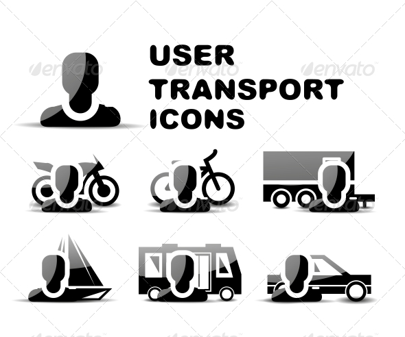 Black User Transport Glossy Icon Set Black User Transport Glossy Icon Set