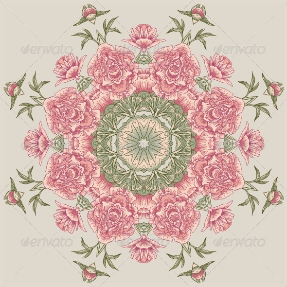 Circle Floral Pattern with Peonies Circle Floral Pattern with Peonies