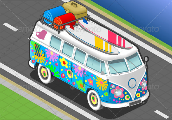 Isometric Flower Van in Front View Isometric Flower Van in Front View