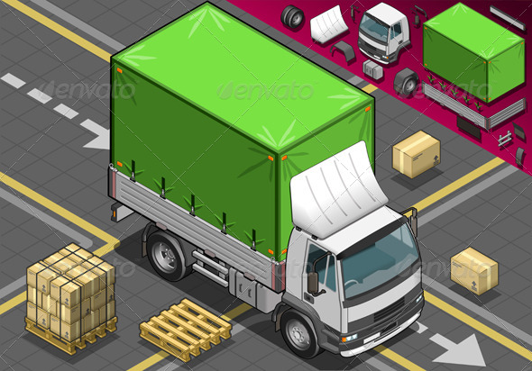 Isometric Pick Up Truck with Tarpaulin Isometric Pick Up Truck with Tarpaulin