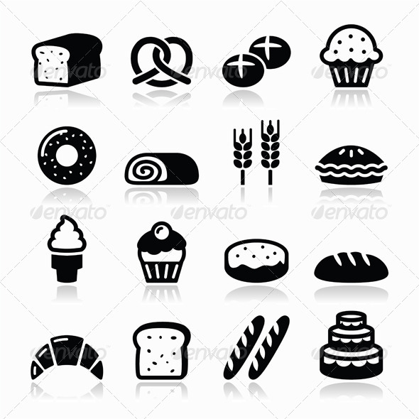 Bakery Pastry Icons Set Bread Donut Cake Bakery Pastry Icons Set Bread Donut Cake
