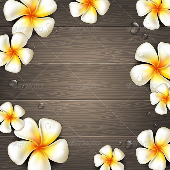 Tropical Flowers on a Wooden Background | GraphicRiver
