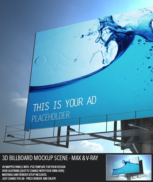 3D Billboard Mockup Scene - Max & V-Ray - 3DOcean Item for Sale