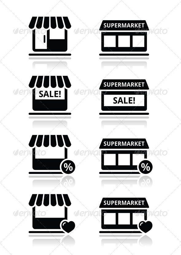Single Shop Store Supermarket Vector Icons Set Single Shop Store Supermarket Vector Icons Set