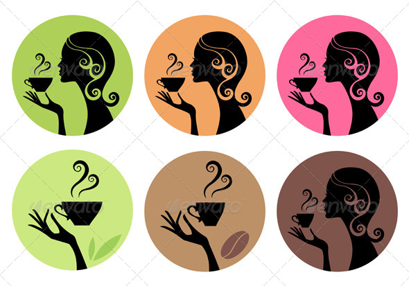 Woman Drinking Coffee and Tea Vector Woman Drinking Coffee and Tea Vector
