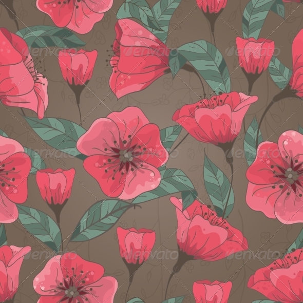 Seamless Pattern with Hand Drawn Flowers Seamless Pattern with Hand Drawn Flowers