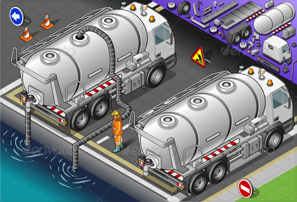 Isometric Liquid Tank Truck in Rear View Isometric Liquid Tank Truck in Rear View