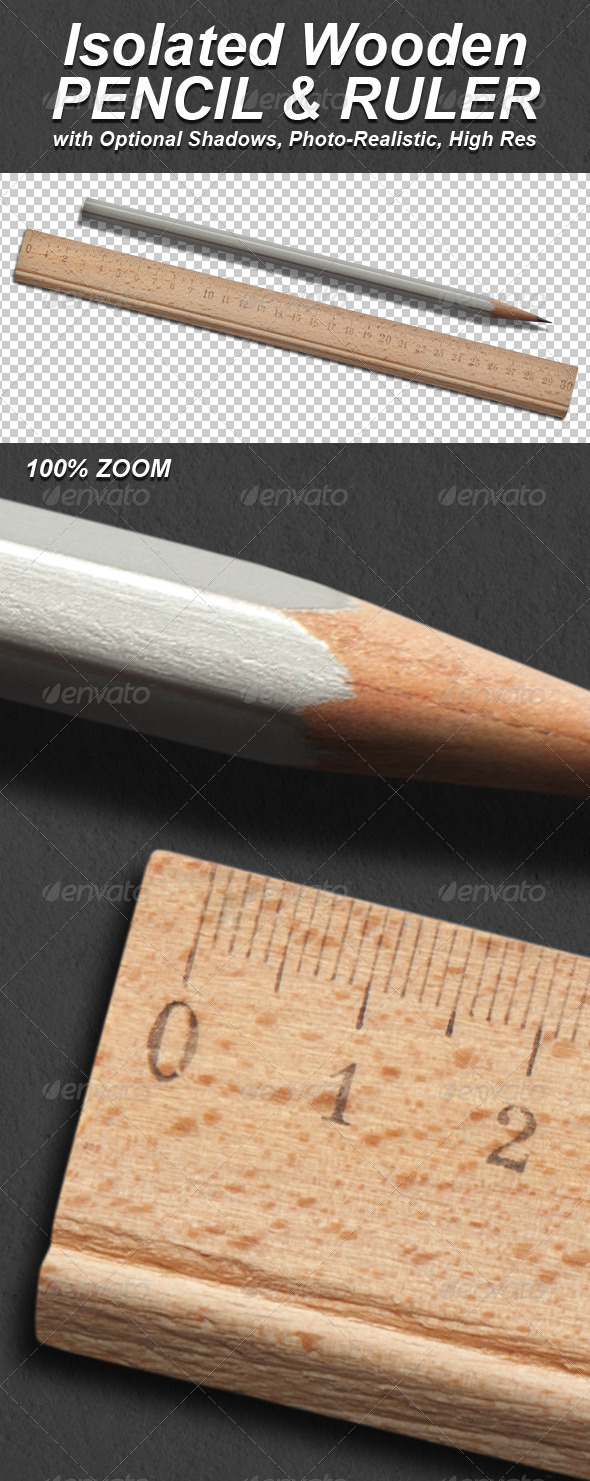 Photo-Realistic Isolated Pencil and Ruler Photo-Realistic Isolated Pencil and Ruler